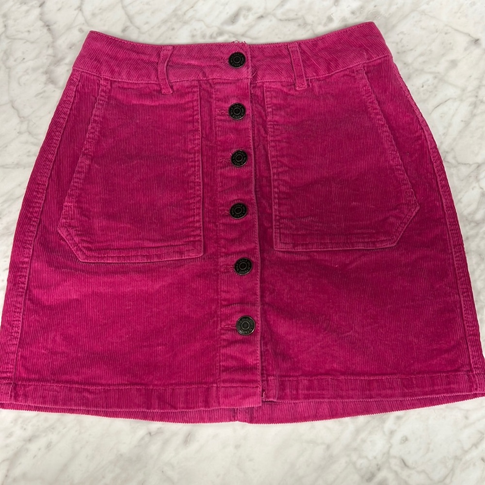 Pink Button Up Mini Skirt w/ Pockets- Small